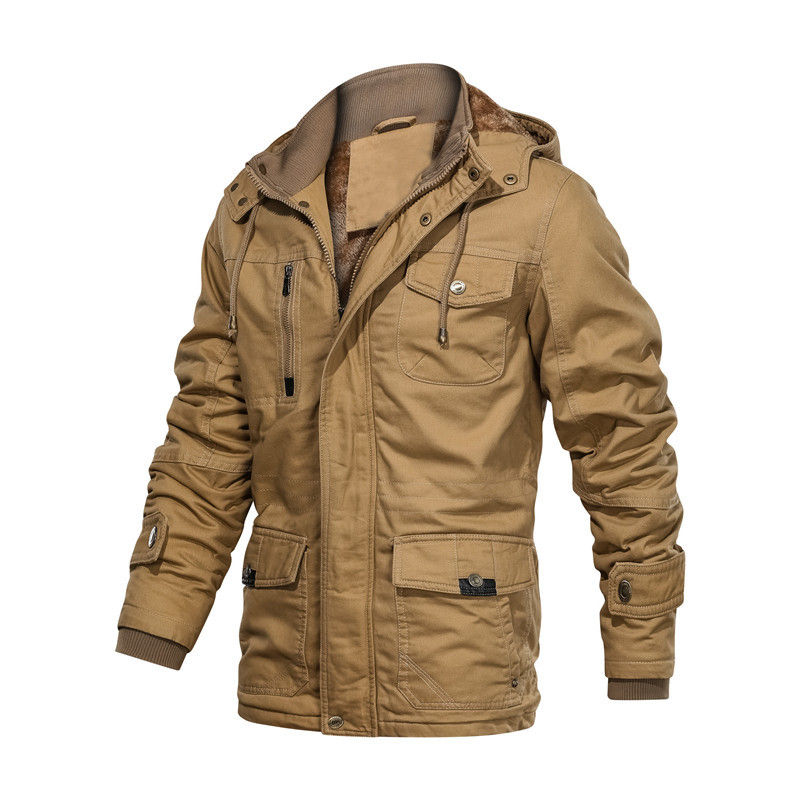 Men's Thick Winter Jackets with Hood Fleece Lining Cotton Military Jackets Work