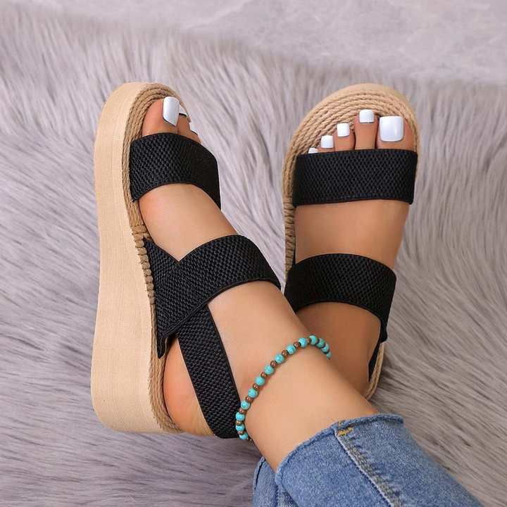 1pair Women's Minimalist Wedge Sandals Open Toe Thick Soled Platform Casual Sand