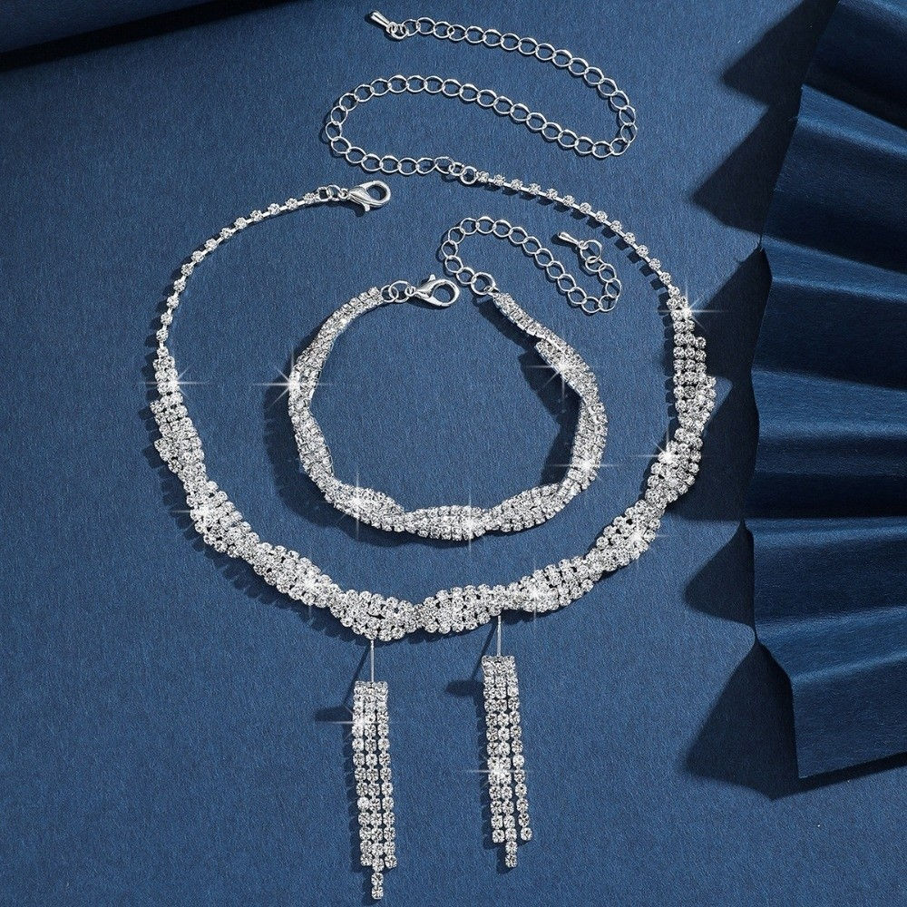 Elegant Bridal Jewelry Set Sparkling Luxury Necklace Earrings Set Exquisite Allo
