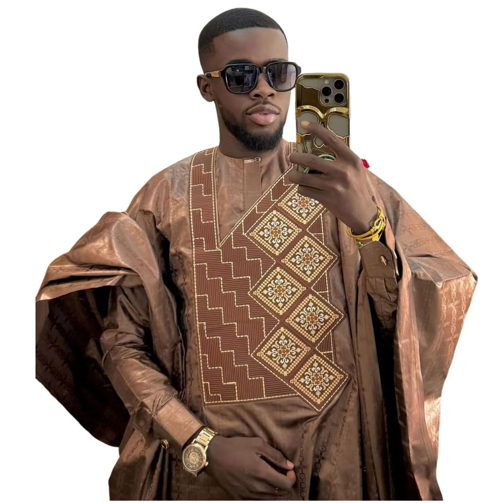 African Clothing For Men Traditional Bazin Riche Embroidery Design Top Long Slee