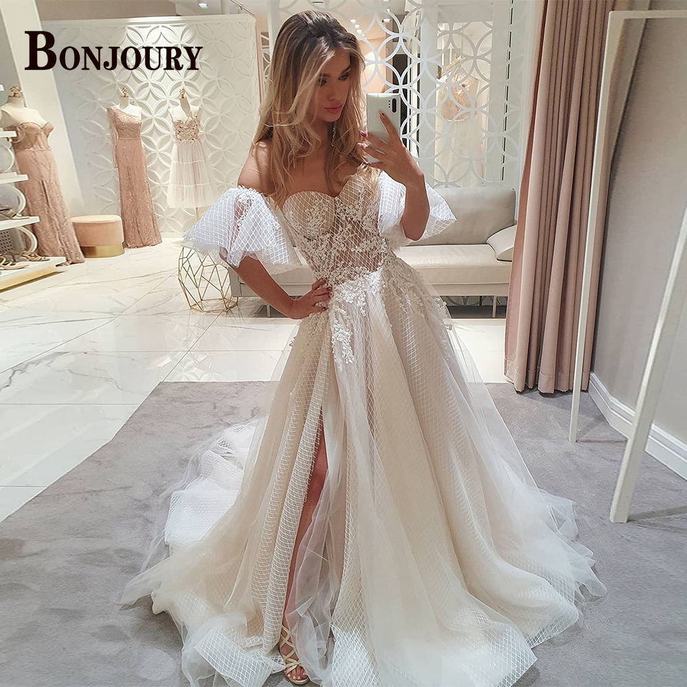 BONJOURY Princess Wedding Dresses For Woman 2024 Bride Off Shoulder Lace Ball Go