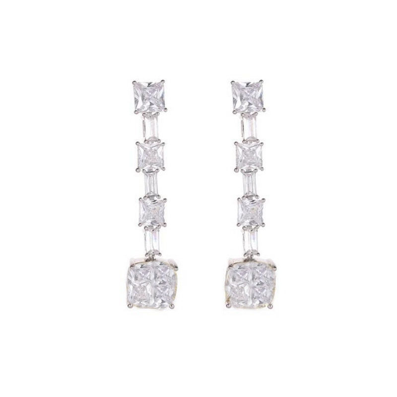 Europe America Fashion High-end Jewelry Women Lady Inlay White Yellow Square Zir