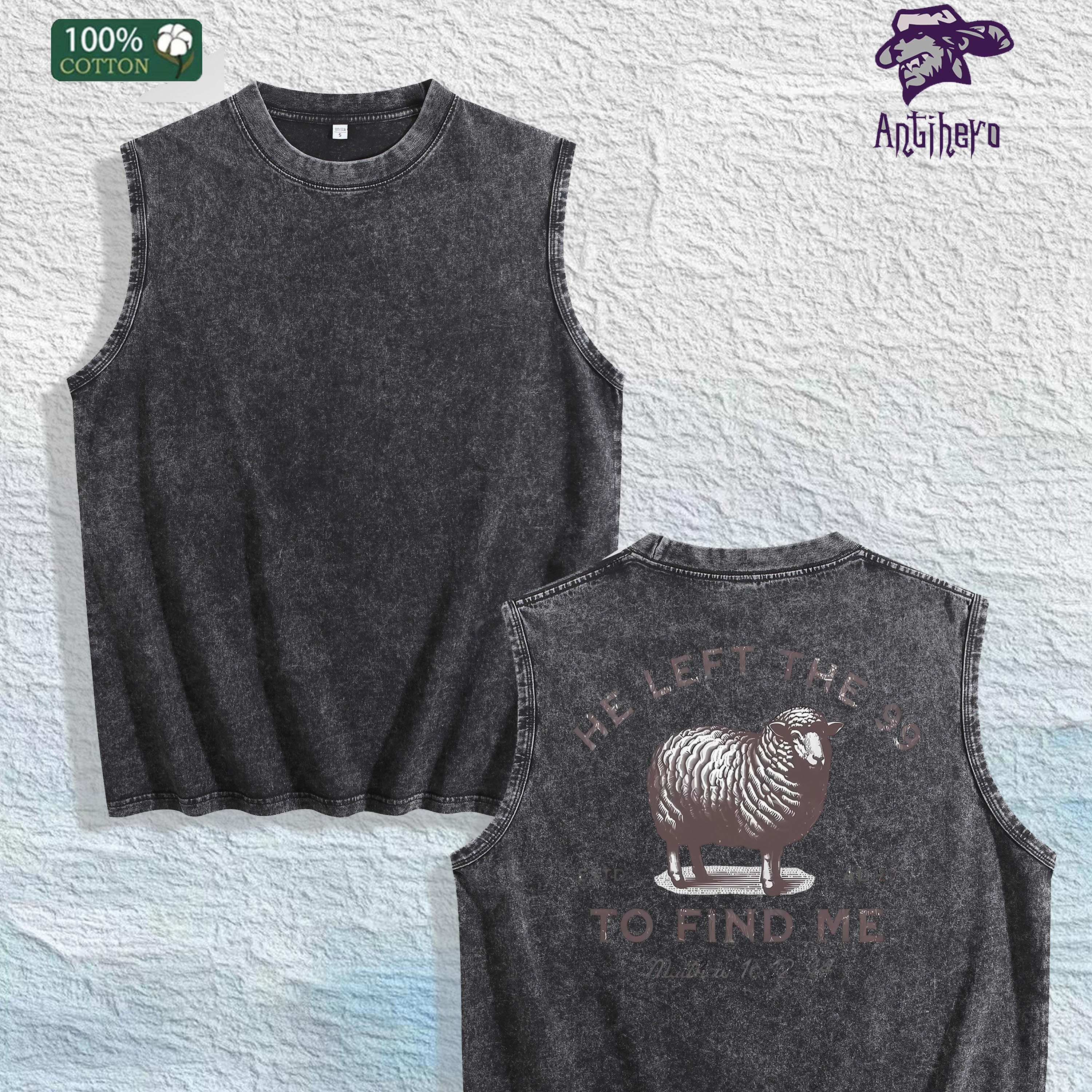 HE LEFT the 99 to FIND ME Sheep - Printed Washed Vest US Local Warehouse 3 Color