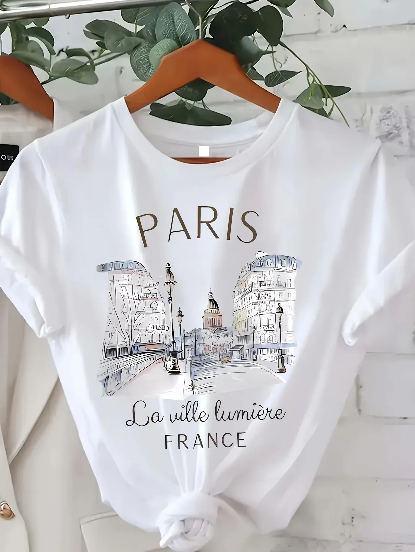 90s T Shirt Paris Women Print T-shirt Girl Short Sleeve Crew Neck Casual Top for