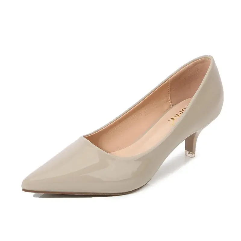 New Women's Shoes On Heels Elegant Medium High Heeled Ladies Pointed Toe 5cm Fas