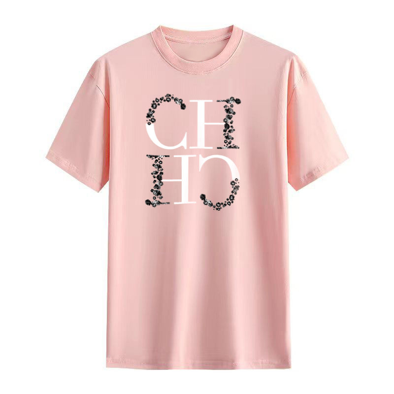CH Letter Printed Fashionable Black T-shirt Trendy Streetwear Fashionable Men's