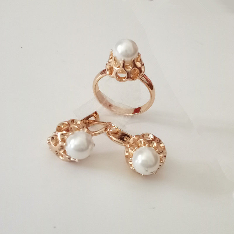 Rose Gold Simulated Pearl Woman Earring Jewelry Sets 585 Color Femme Fashion Rin