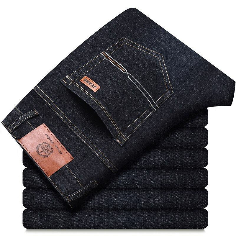 Men's Soft Straight Denim Pants 2025 Autumn Classic Business Black Biker Jeans O