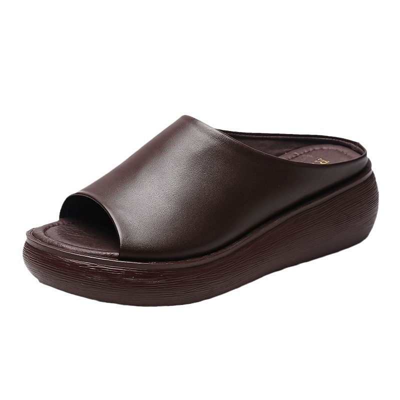 Ladies Leather Slippers pu Sole Sandals for Women Sexy High Heel Mules Clogs Bla