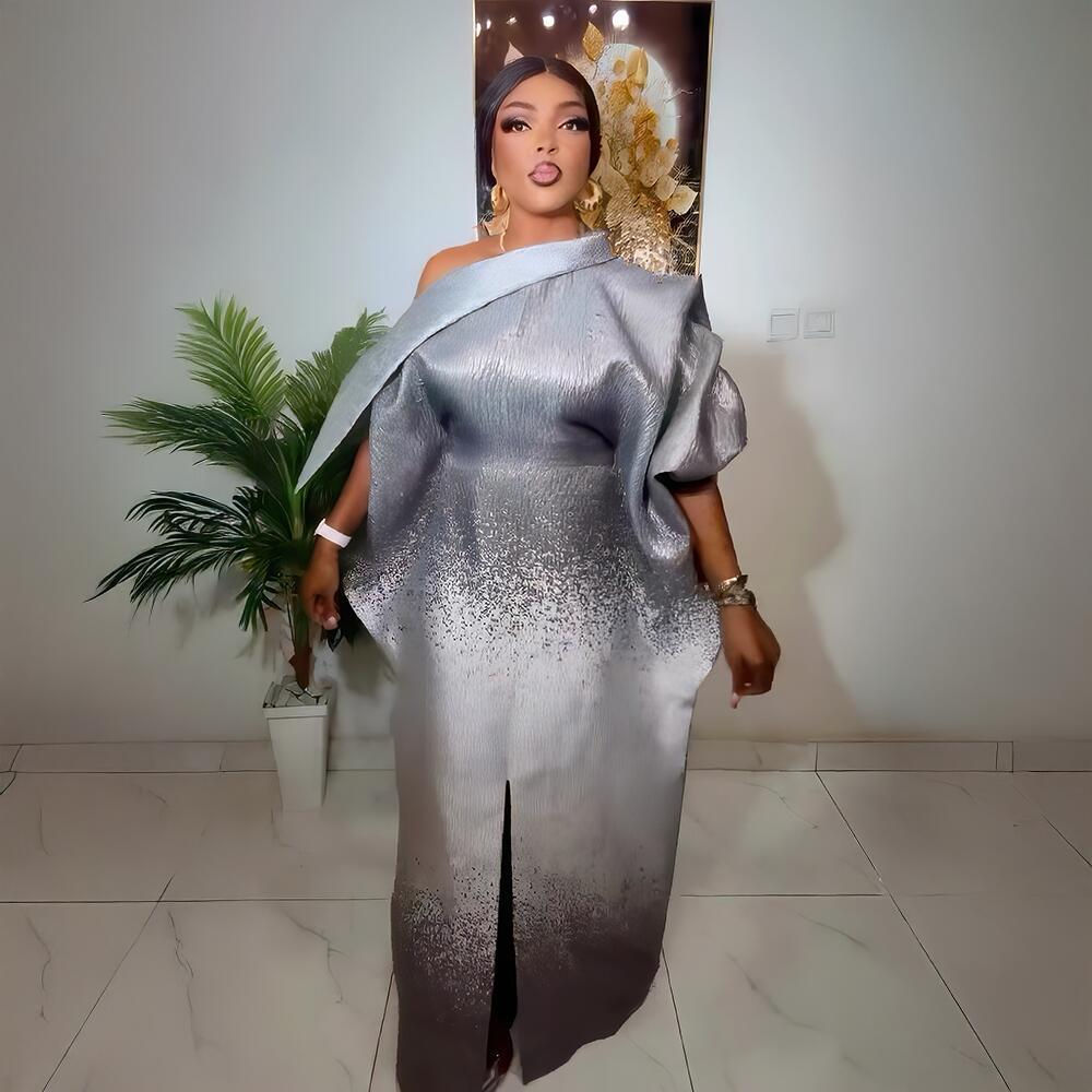 Luxury Exquisite Fabric Nigerian Women's Boubou Dress with Headscarf - Tradition