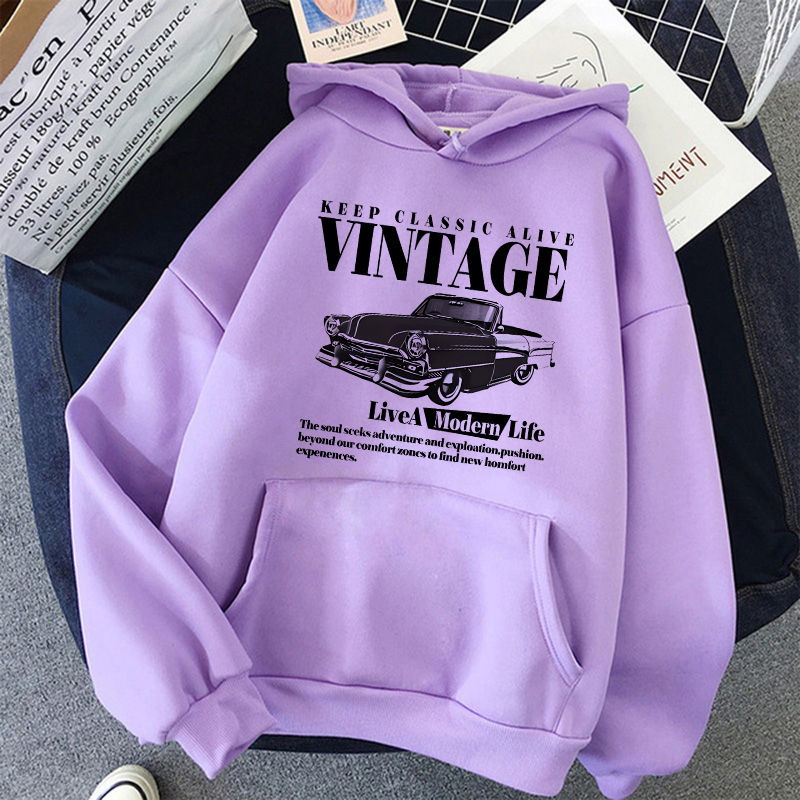 Vintage Car Retro "Keep Classic Alive" Girls Hoodies Women's Casual Graphic Prin