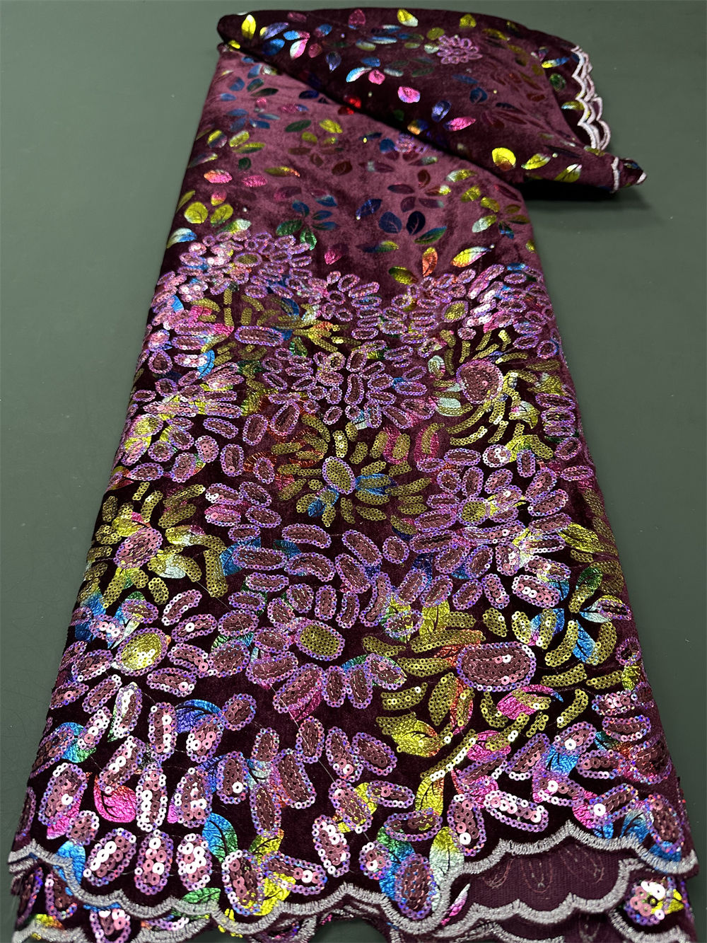 African Nigerian Lace Fabric for Sewing, Velvet Sequins, Embroidered ,Guipure, P