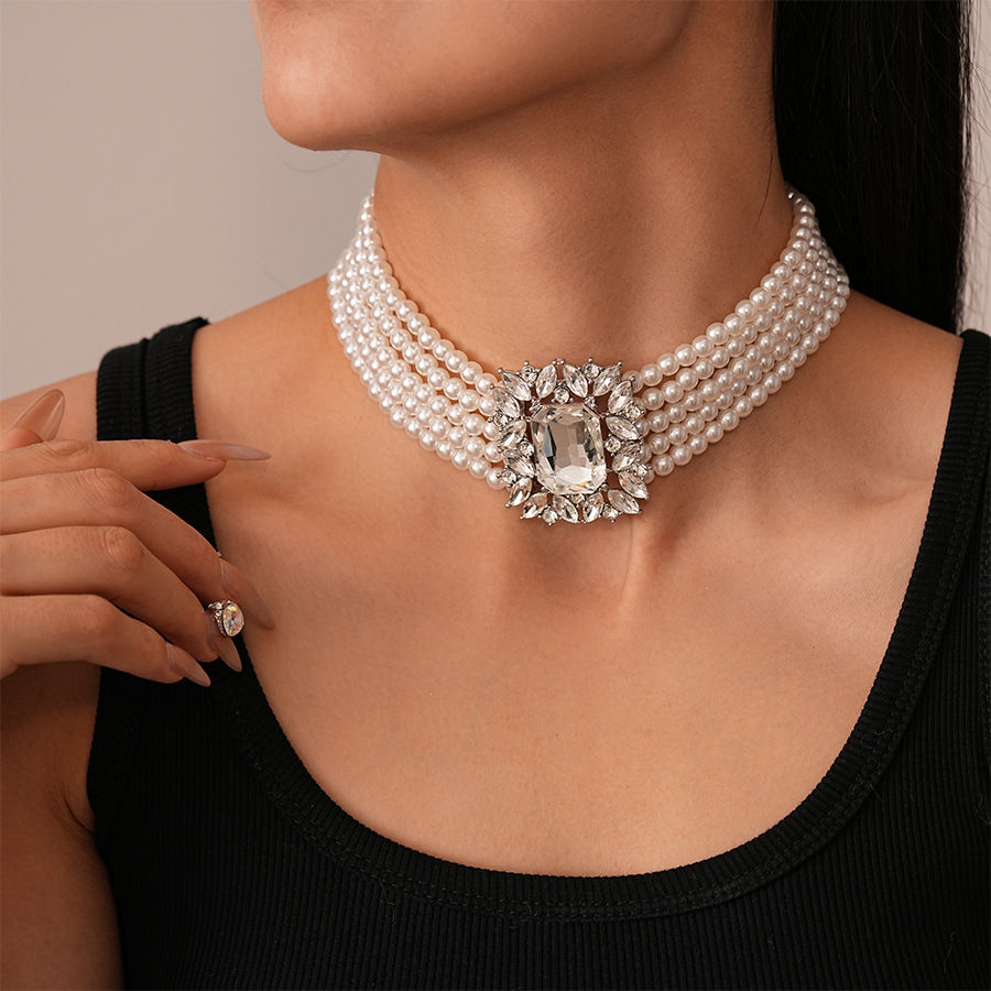 Elegant Costume Jewelry Set Wedding Large Crystal Earrings Multi Strand Bracelet