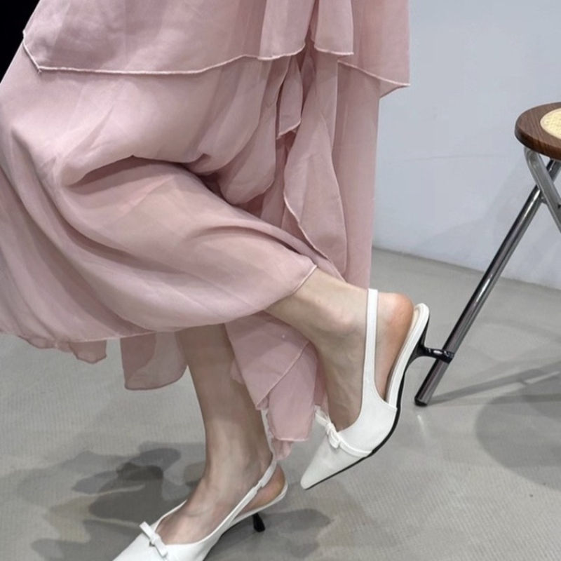 Ladies high-heeled shoes fashion French pointed bow shallow-mouthed backless wom