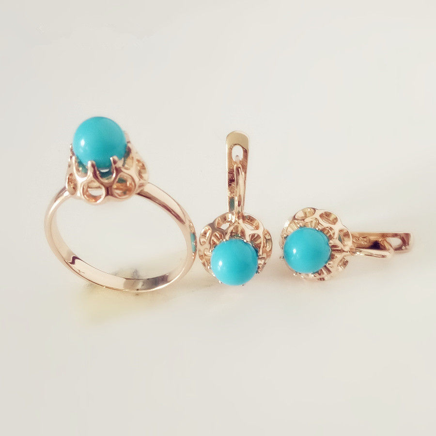 Rose Gold Simulated Pearl Woman Earring Jewelry Sets 585 Color Femme Fashion Rin