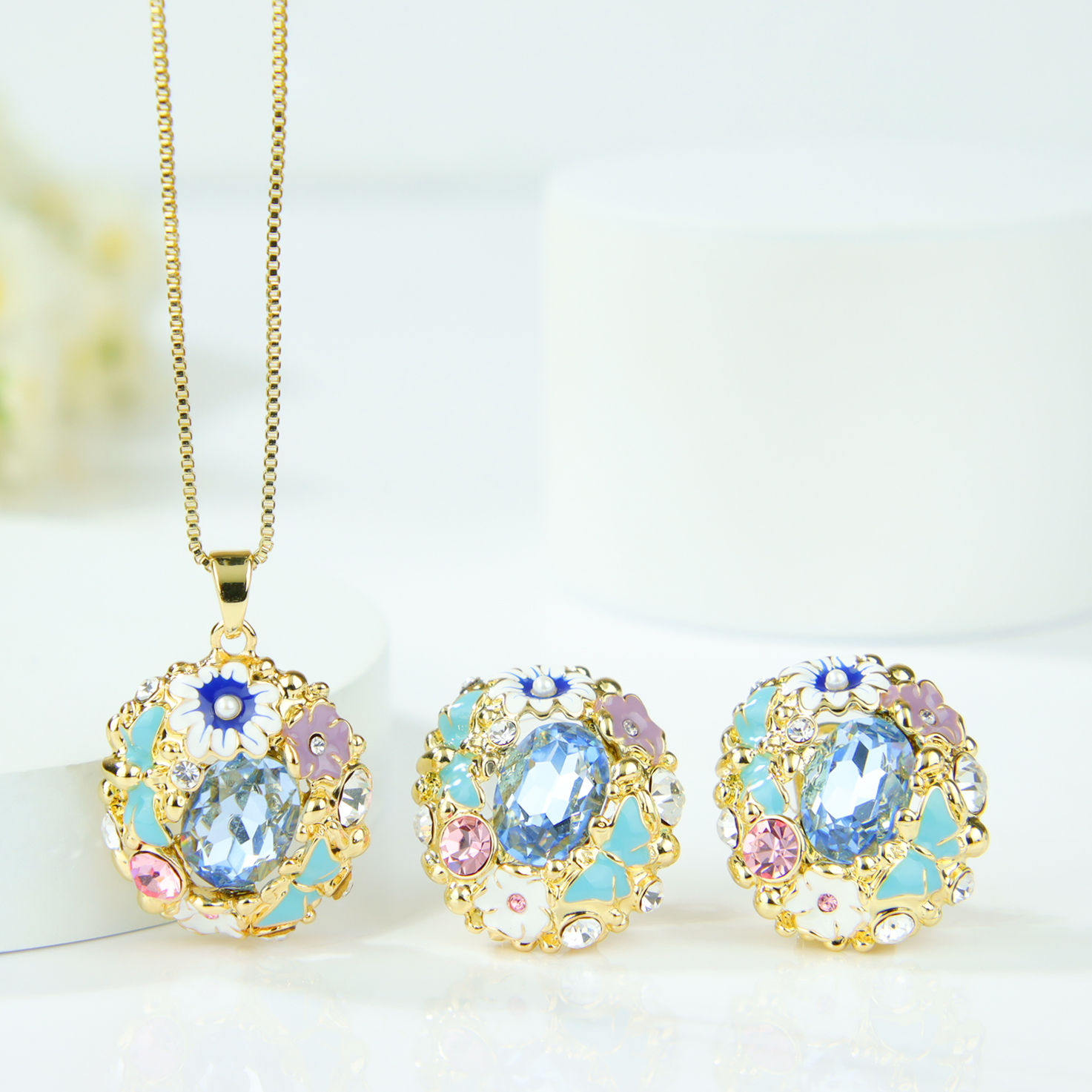 Europe America Opal Emerald Jewelry Set Exquisite Gold Color Maximalism Necklace