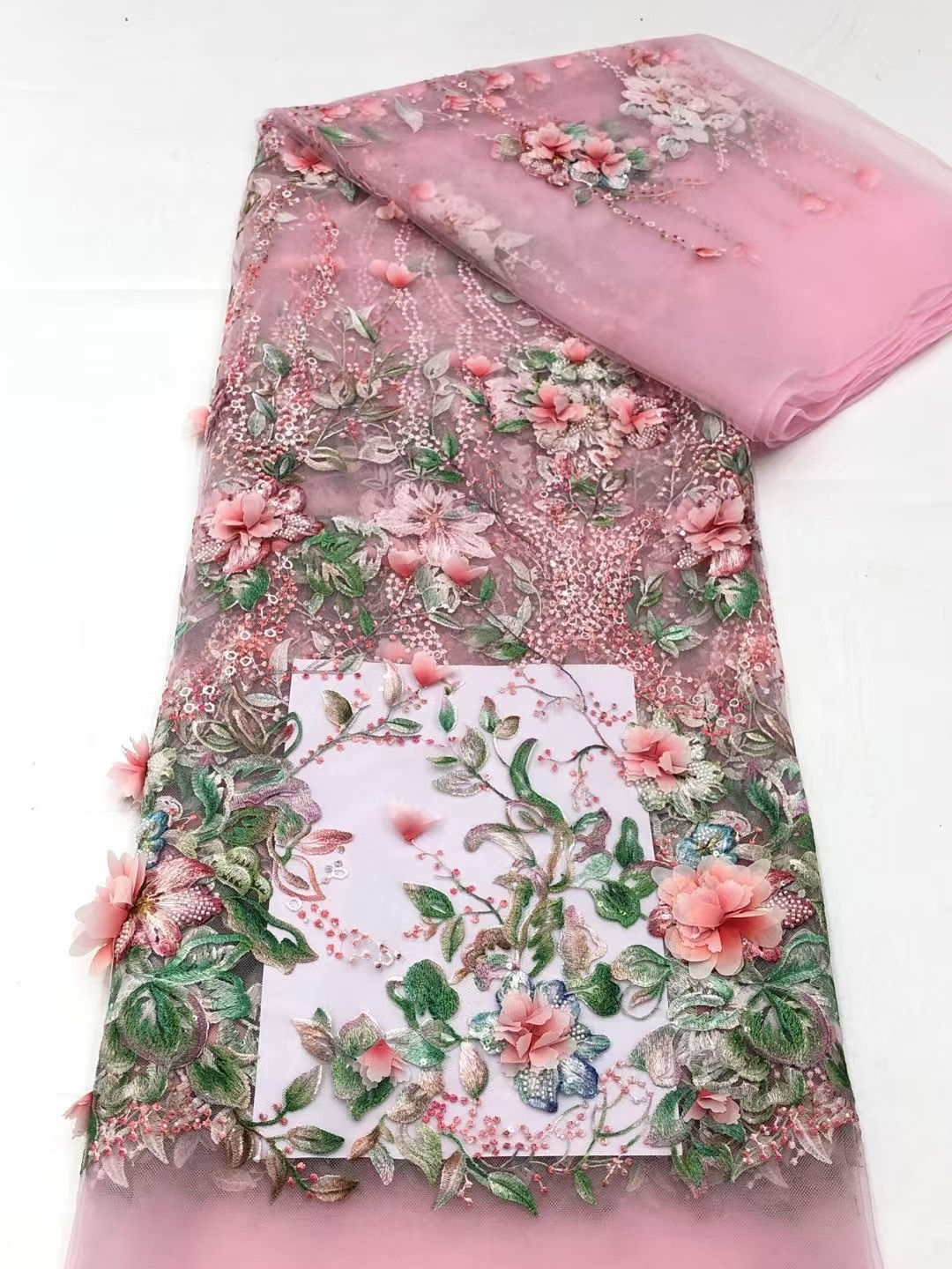 African 3D Flower Lace Fabric 5 Yards 2025 High Quality With Sequins Embroidered
