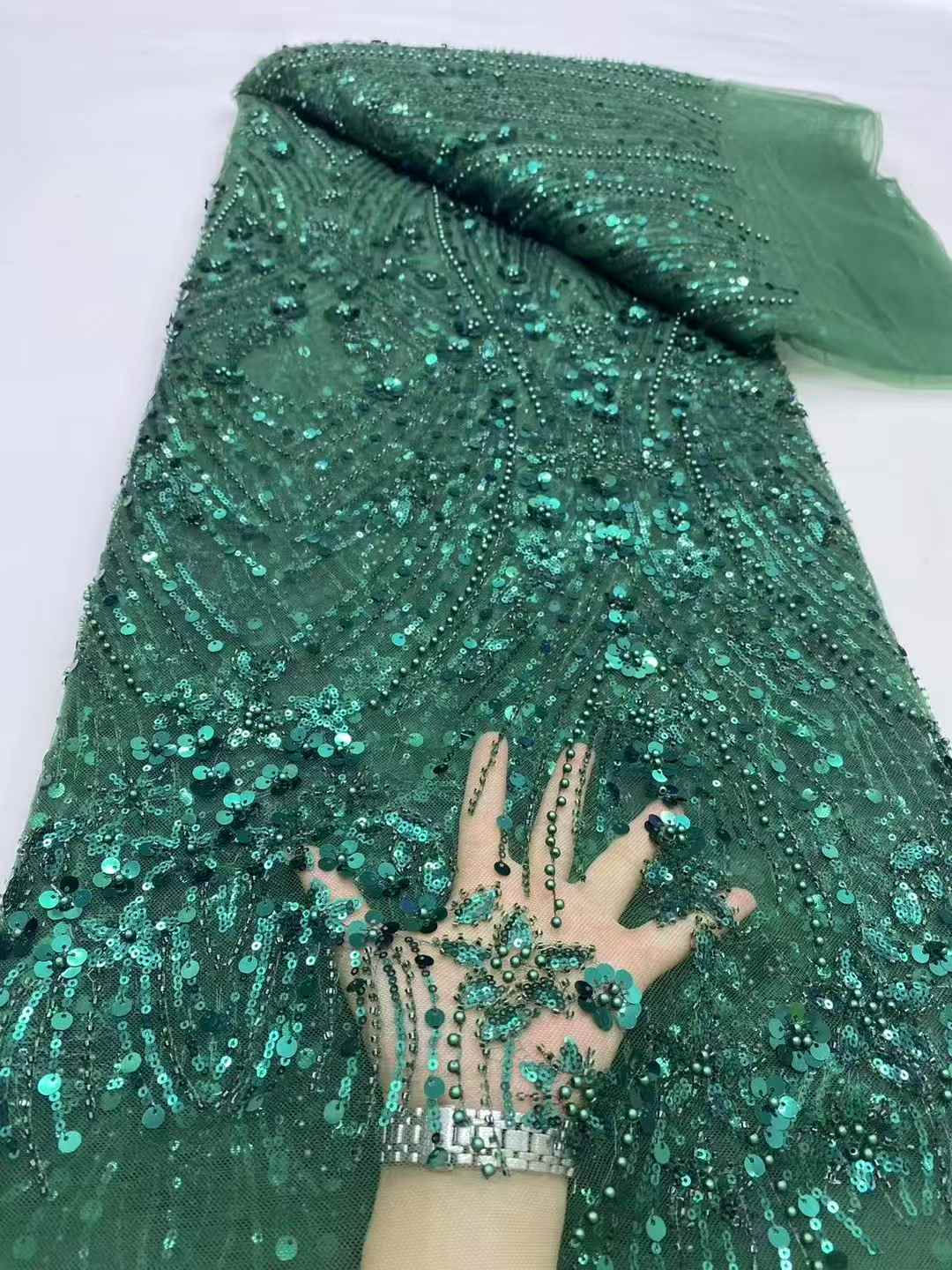 Luxury African Sequins Beaded Lace Fabric 2025 High Quality Embroidery Lace Nige