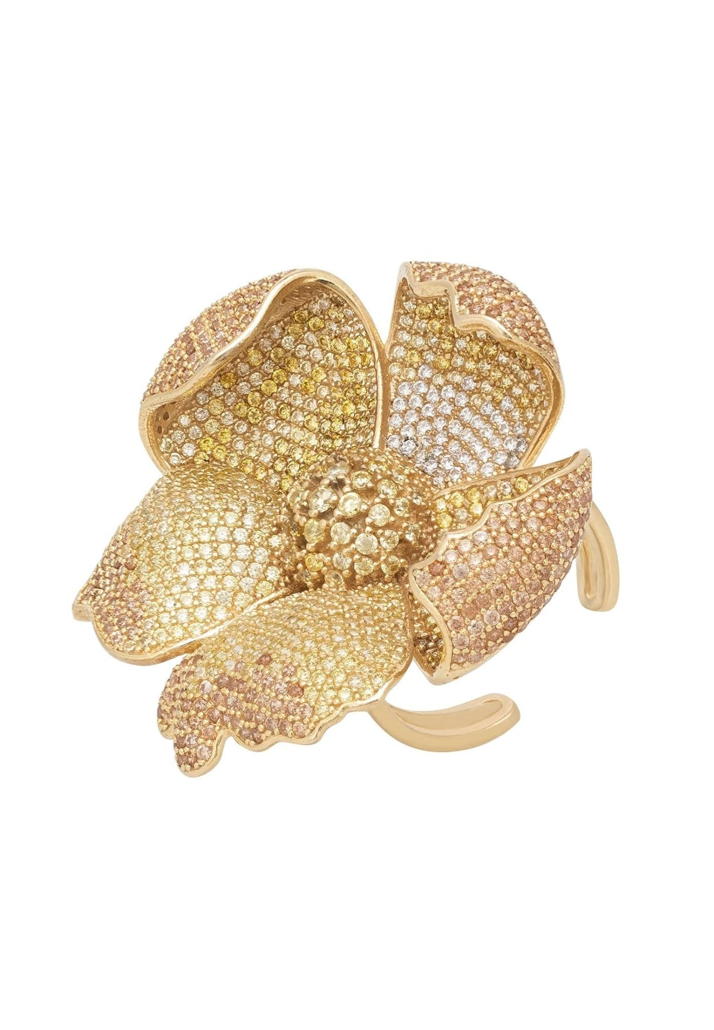LATELITA POPPY FLOWER LEMON CZ (GOLD) COCKTAIL RING