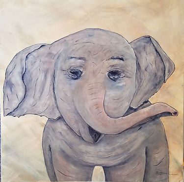 Happy Little Giant. Elephant. Baby elephant. Painting by Randy Zucker.