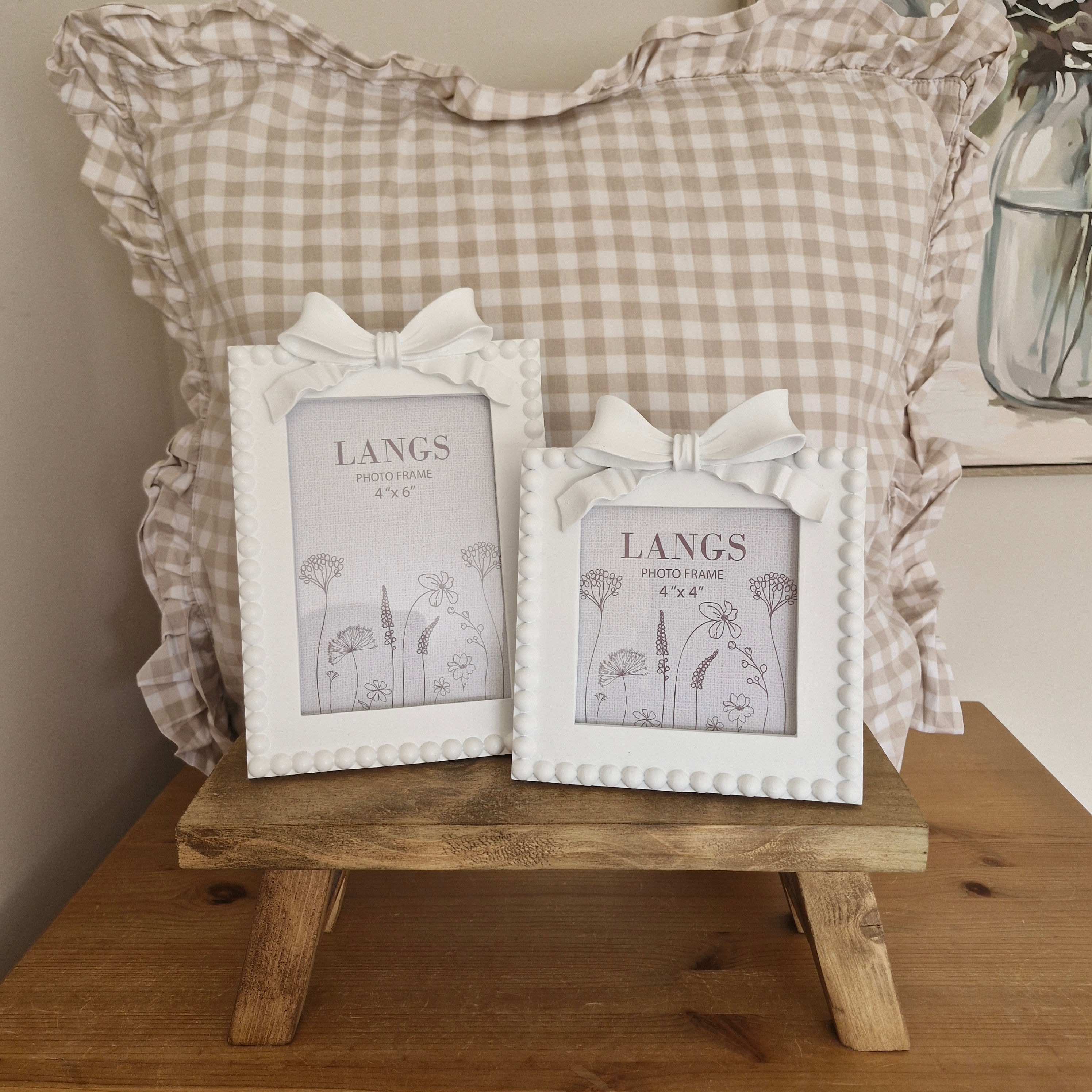 White Bow Bobble Photo Frames