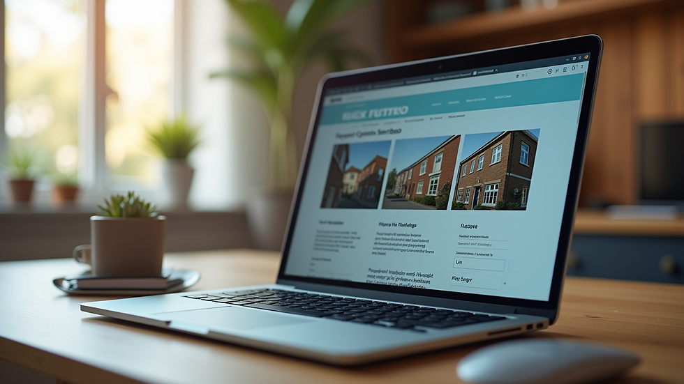 Eye-level view of a laptop screen showing real estate reviews