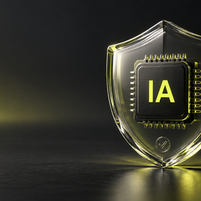Chip de inteligencia artificial protegido por un escudo de cristal, como símbolo de regulación y uso responsable