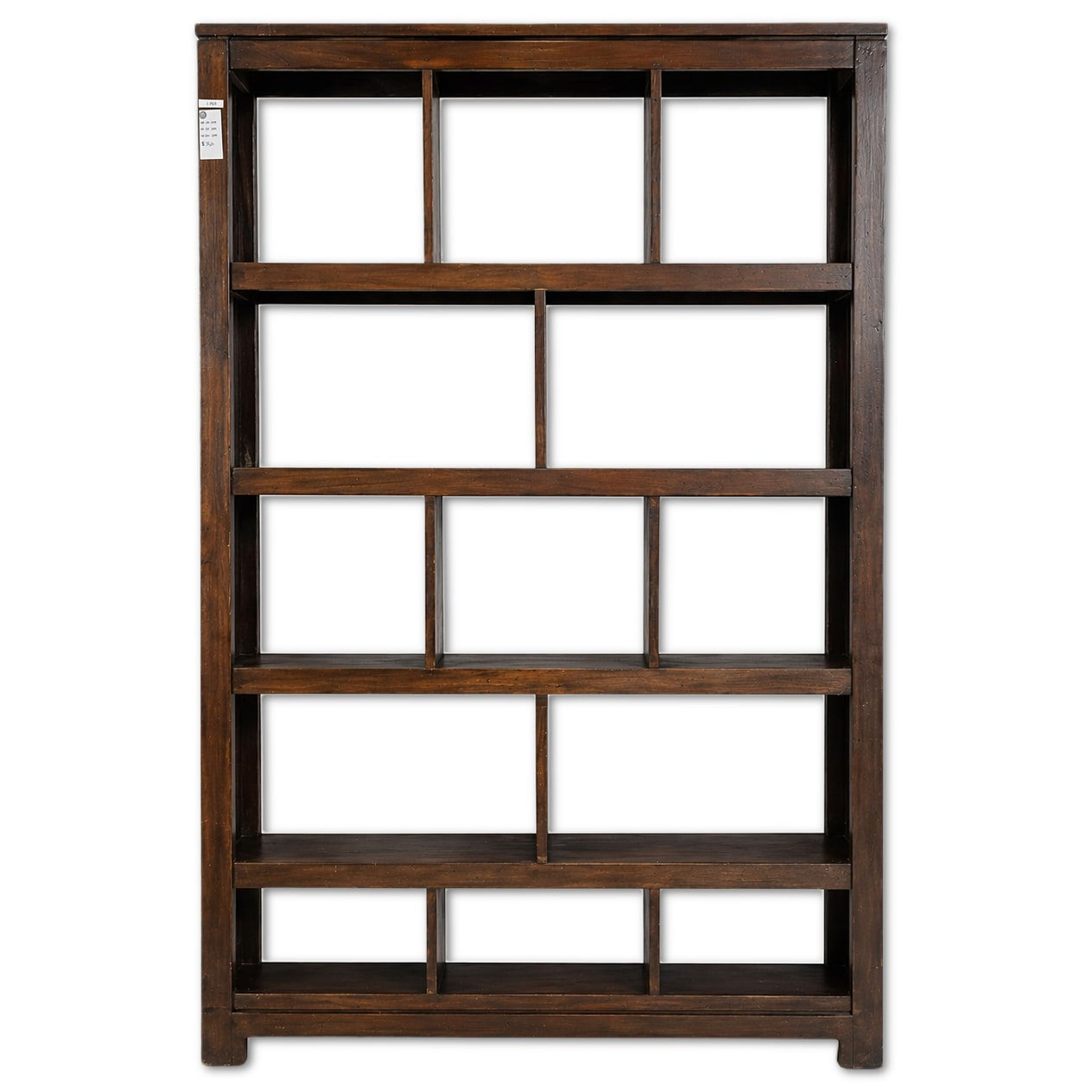 Dark Wood Open Shelf Unit - Multi-Compartment Storage Display Cabinet