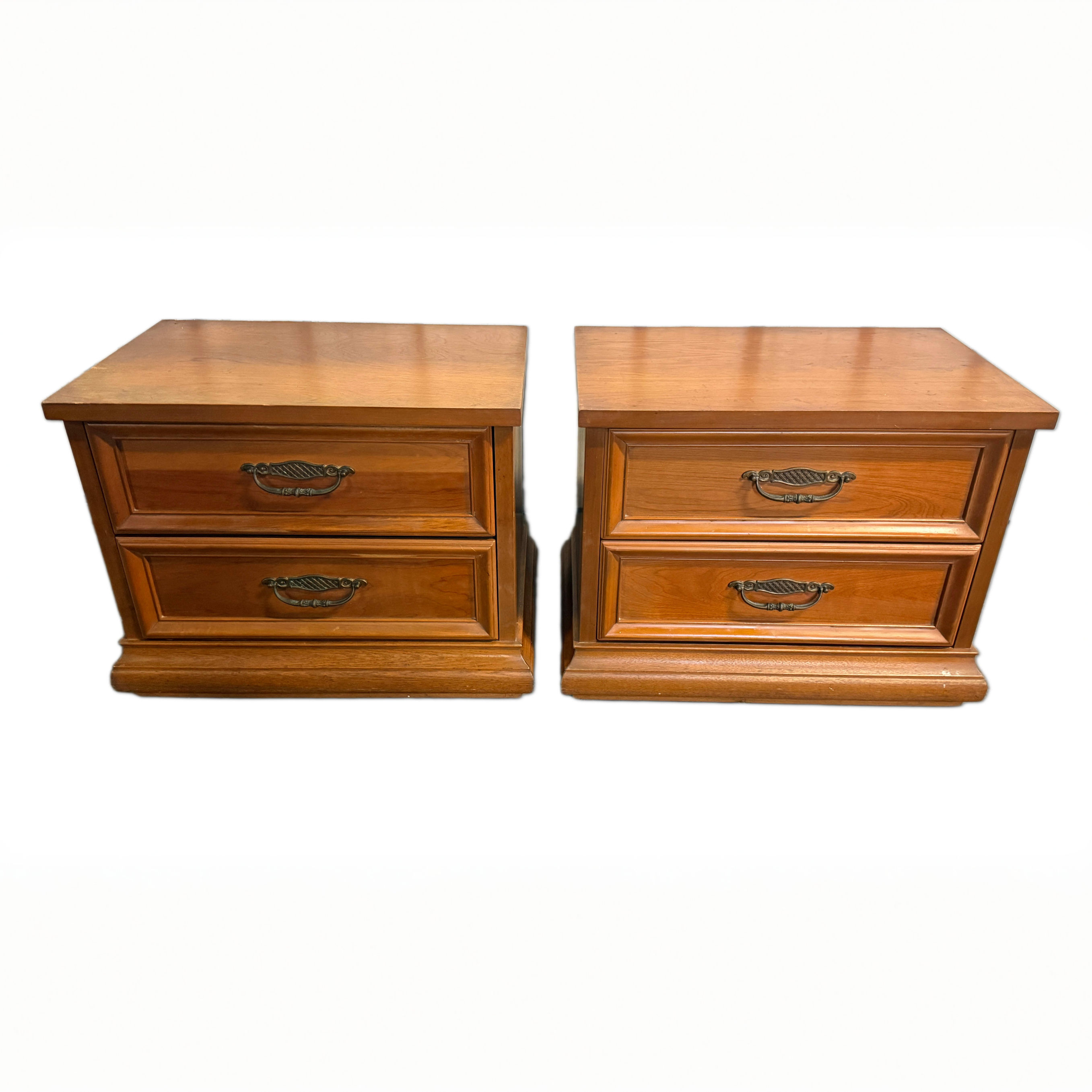 Vintage Drexel Bedside Tables - Solid Pecan Wood Pair