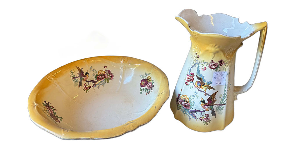 Thumbnail: Hand Painted Ceramic Water Pitcher & Wash Bowl Set