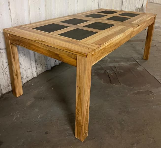 Thumbnail: Teak Dining Table With Stone Inserts
