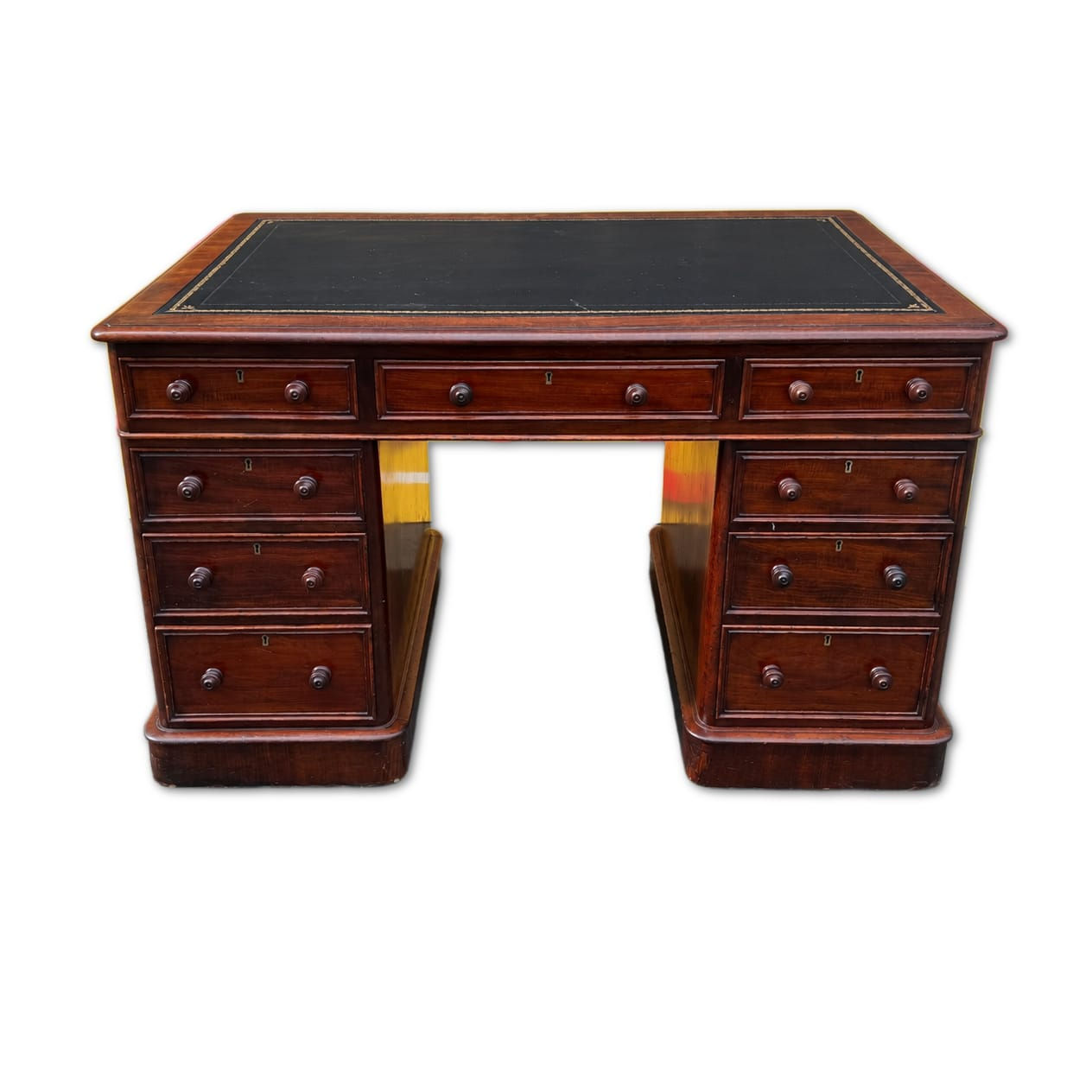 Victorian Mahogany Pedestal Desk with Tooled Leather Surface