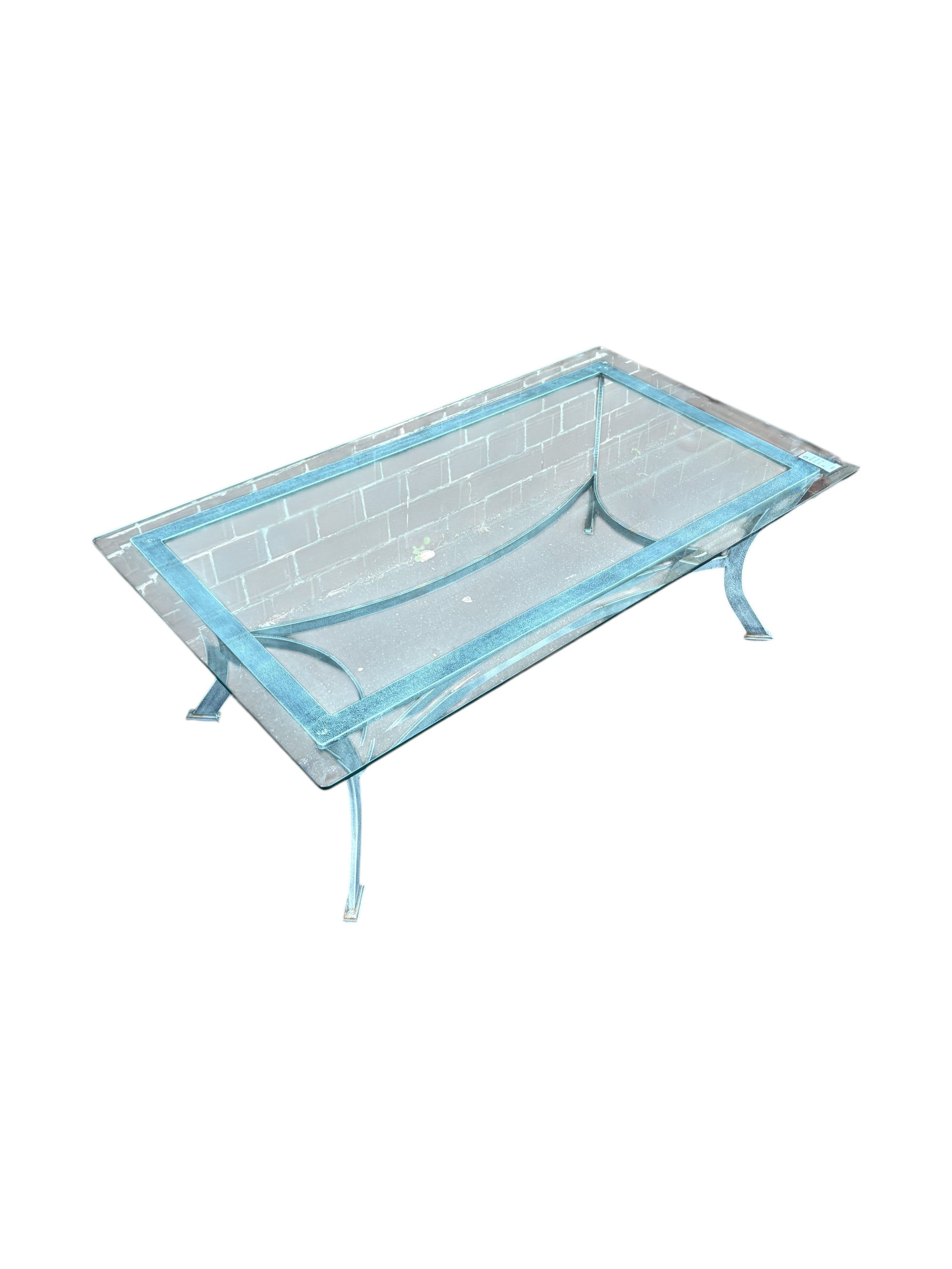Industrial Vintage-Style Glass Coffee Table with Silver Metal Frame