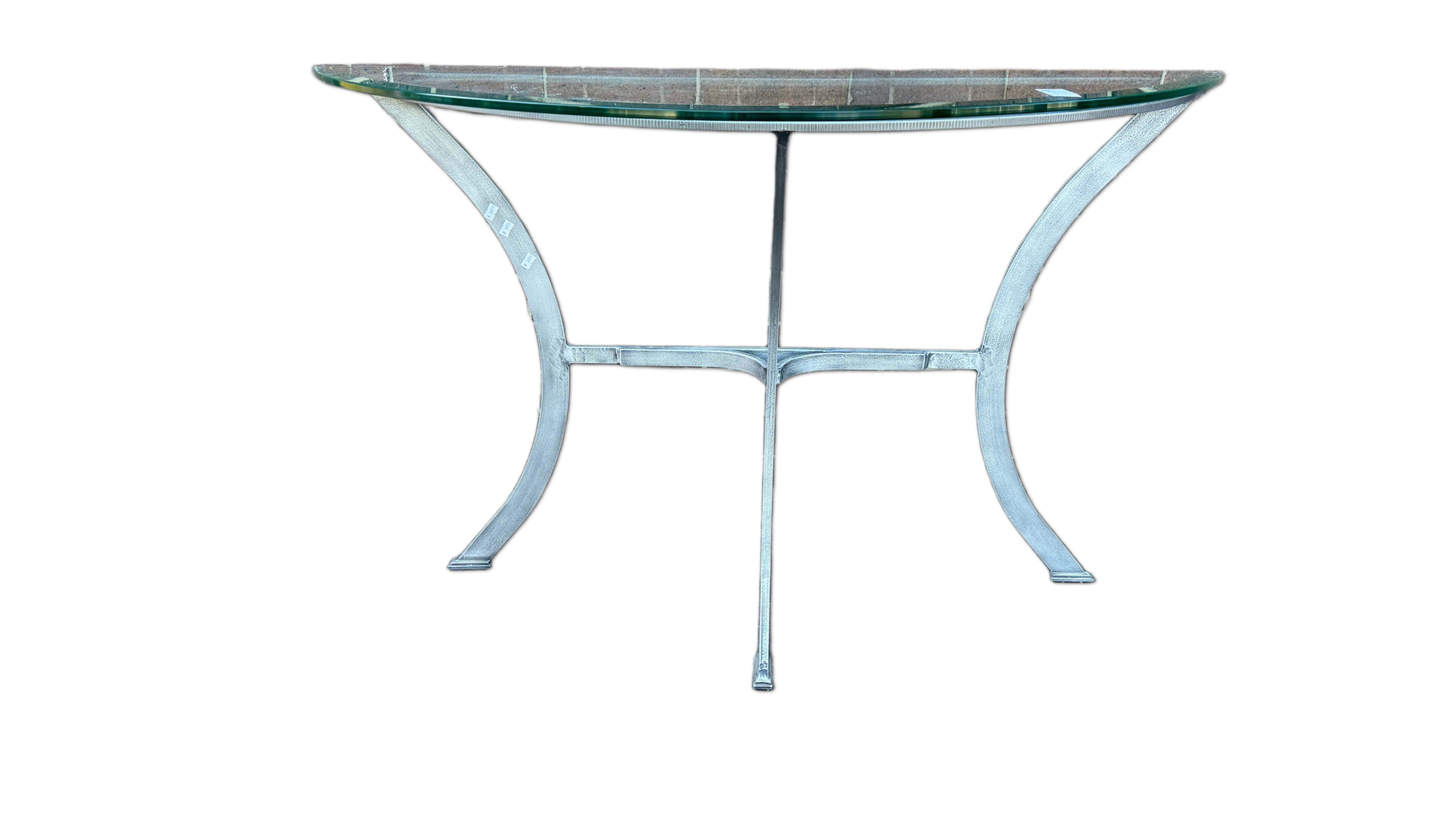 Stylish Console Table with Clear Glass Top and Silver Base