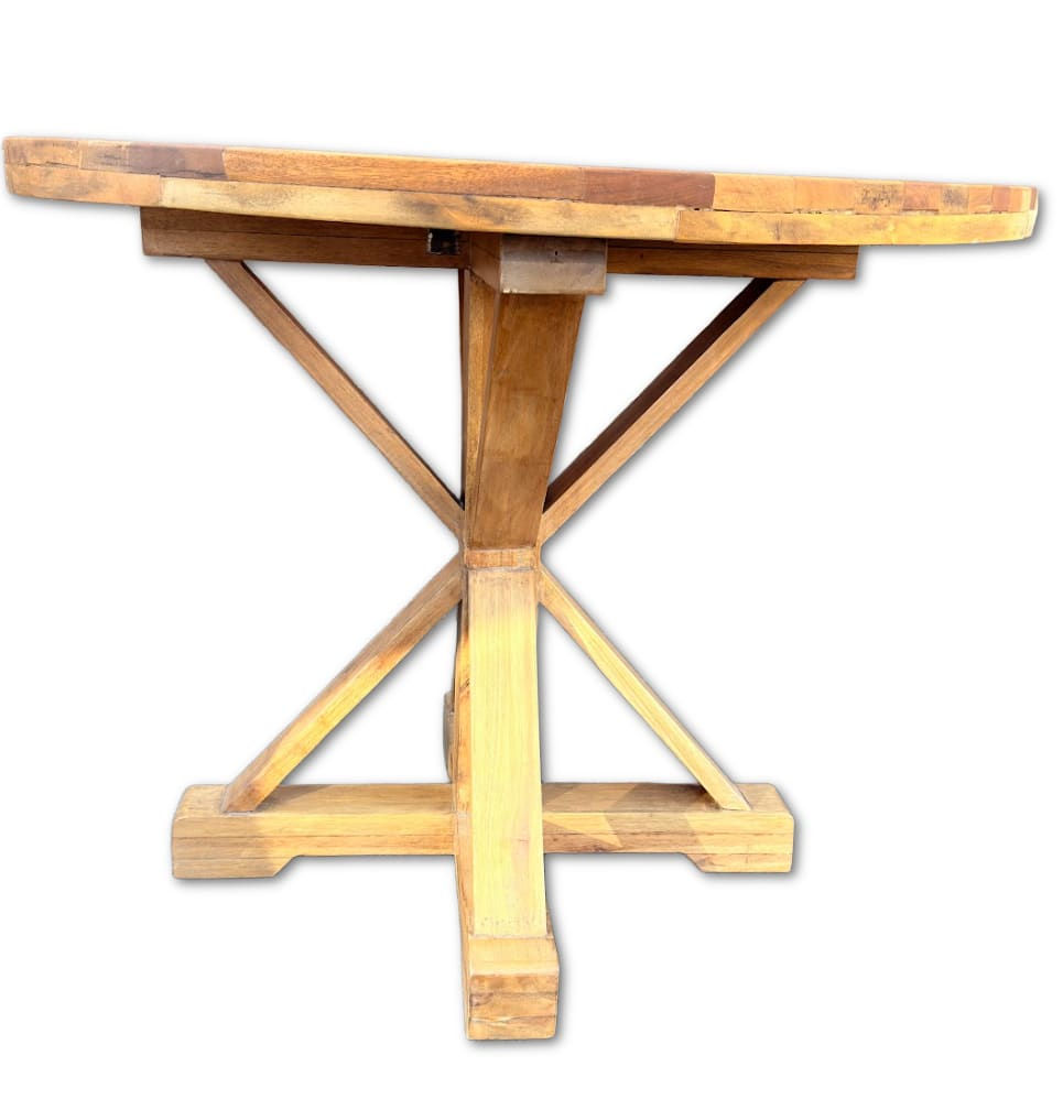 Thumbnail: Round Solid Timber Block Dining Table with Unique Patterned Top