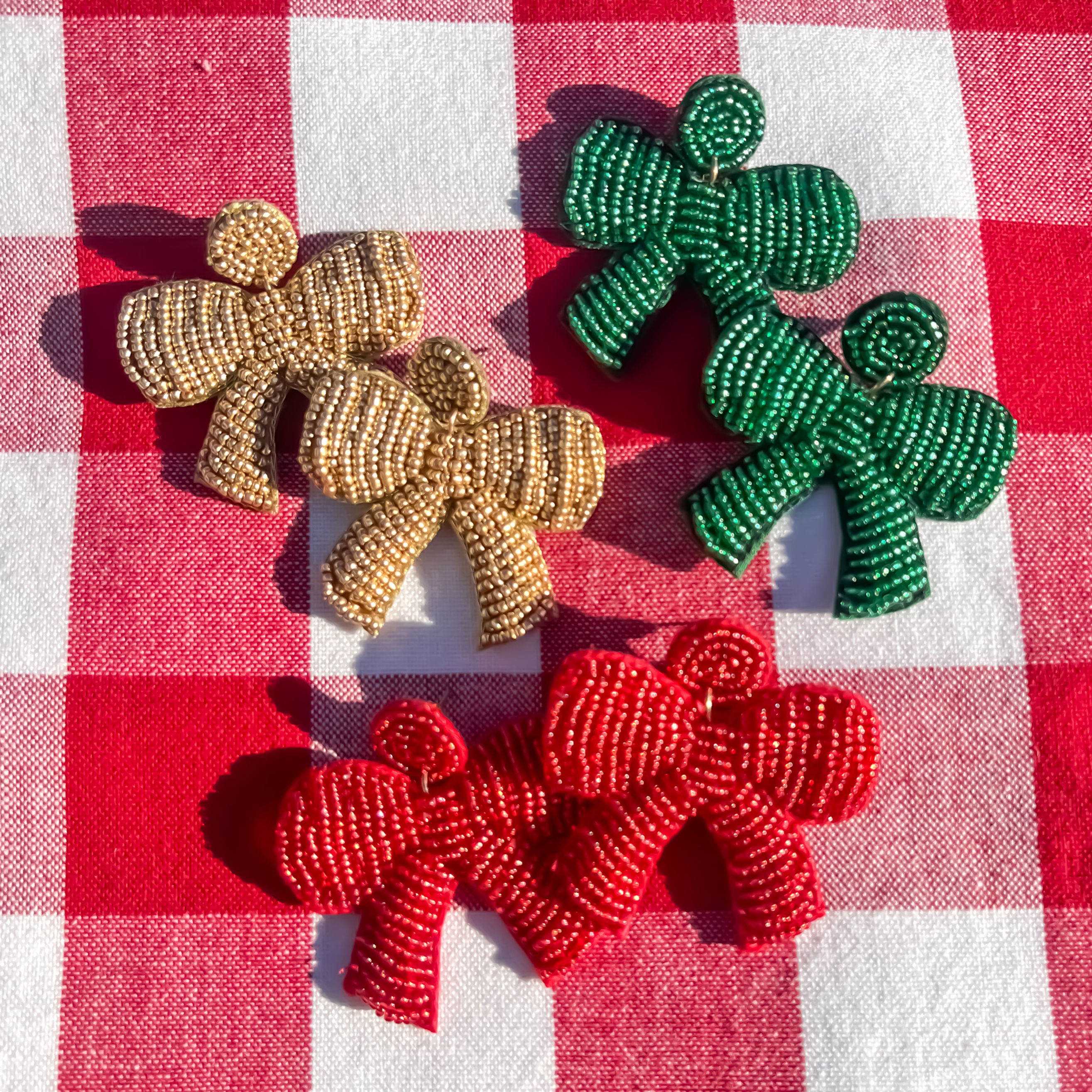 Holiday Bow Beaded Earrings