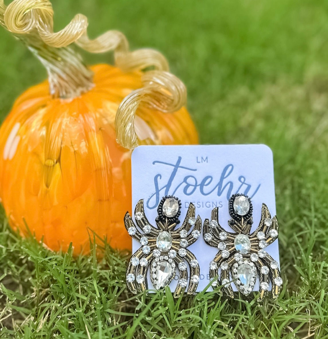 Bejeweled Black Spider Earrings