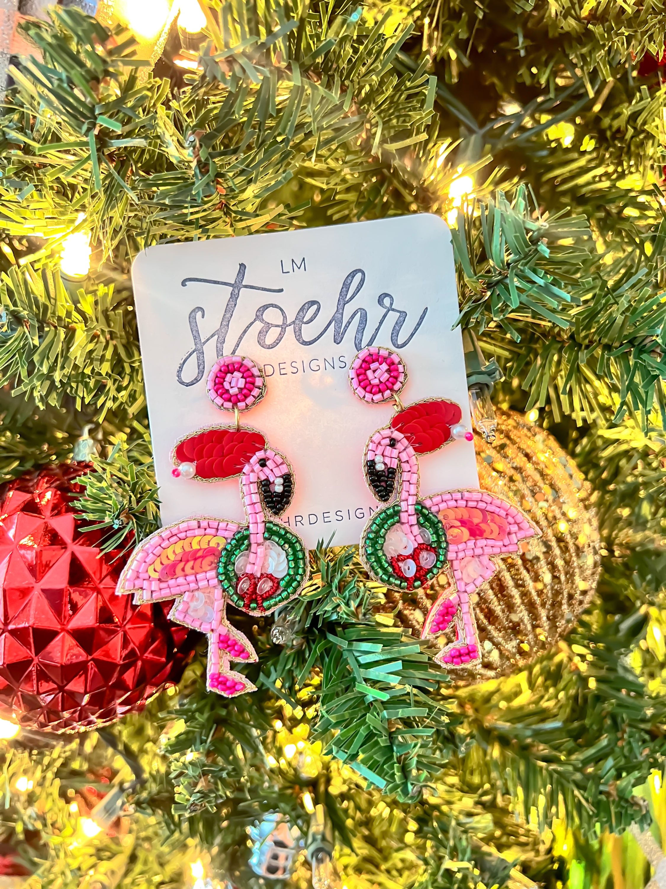 Christmas Flamingo Earrings