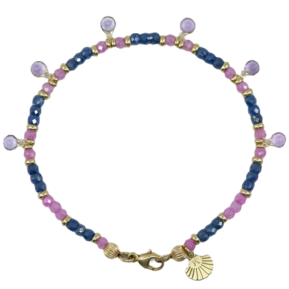 Elegant bracelet with blue and pink stones, Rooted Light for stylish fashion details.