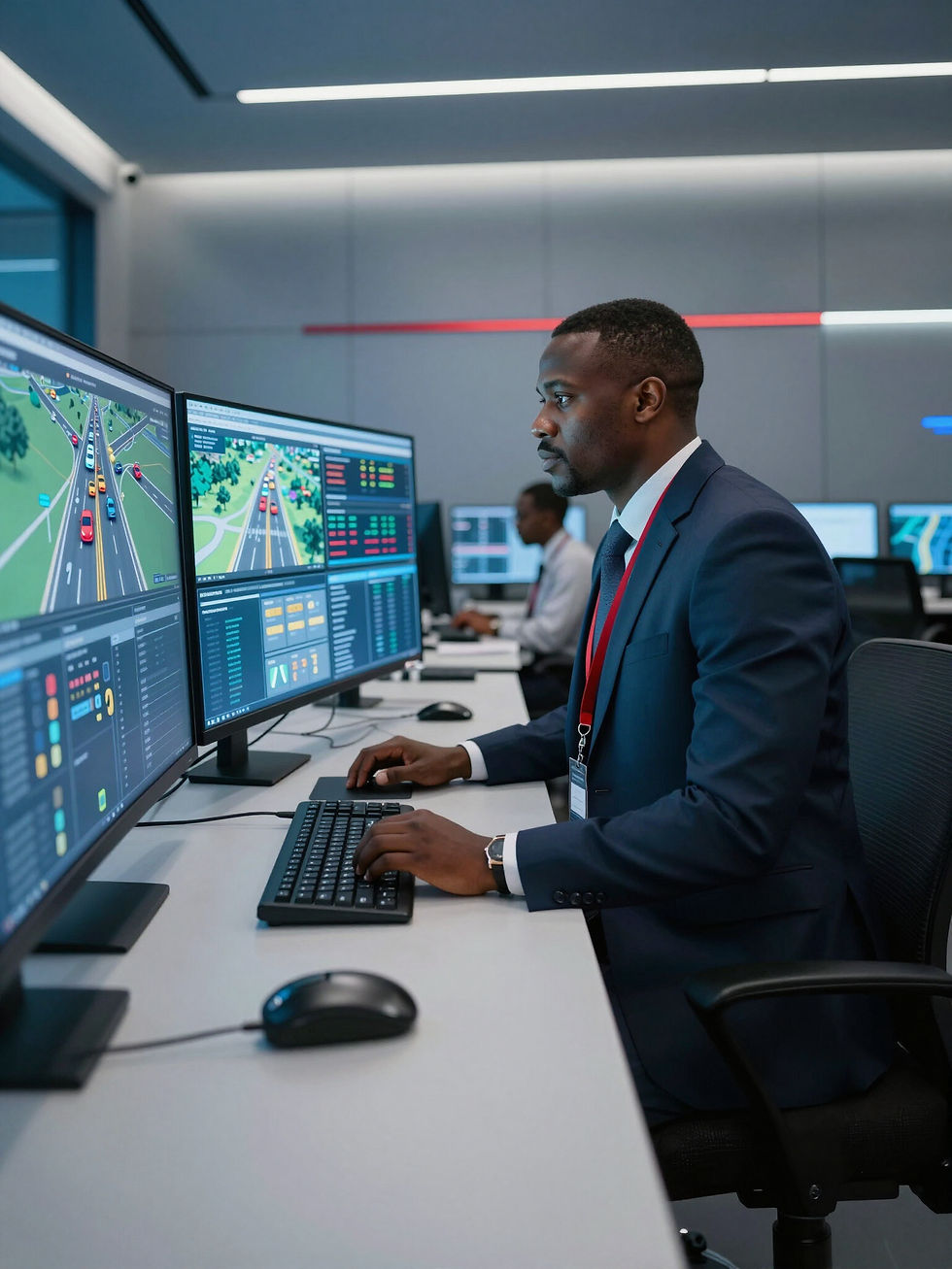 Operator monitoring traffic flow on multiple screens