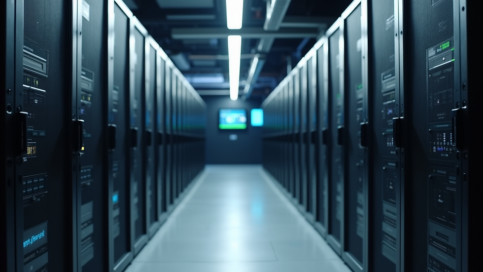 Eye-level view of a modern office server room with organized racks