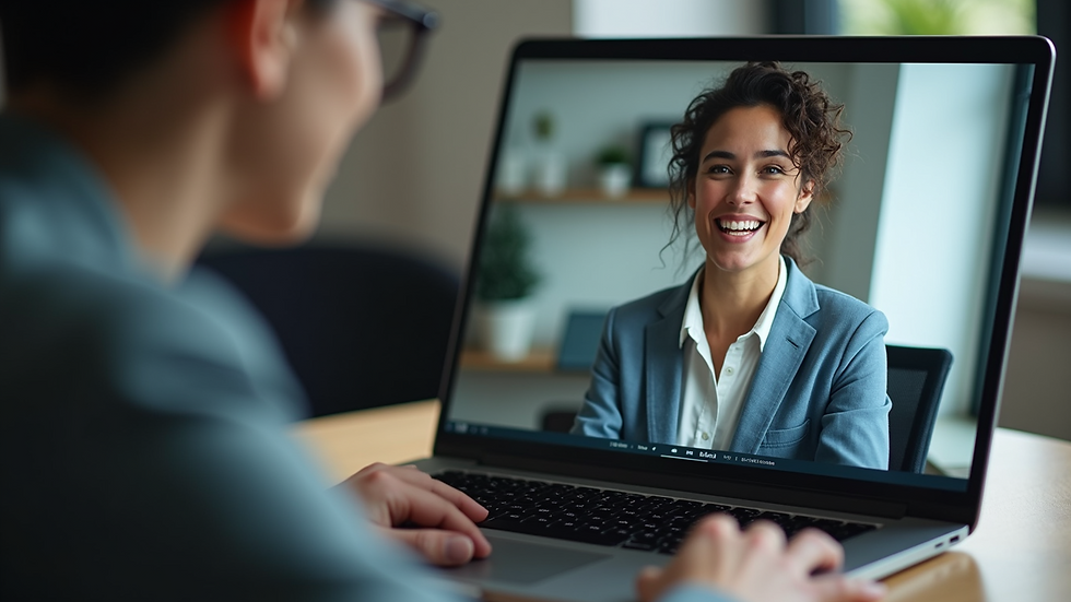 Close-up view of a laptop screen showing a video conference in progress