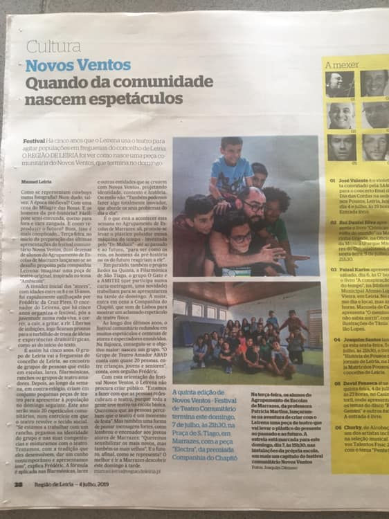 Festival de Teatro Novos Ventos- Teatro e Comunidade-Residências artísticas com alunos do AEM