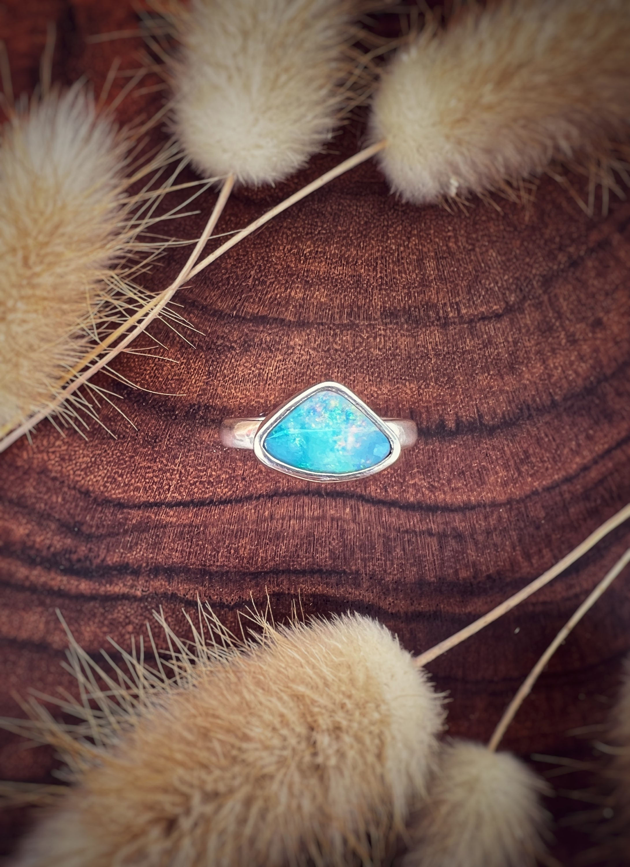 Australian Opal Doublet Ring - 999 silver