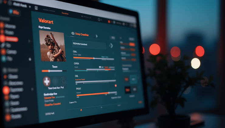 Close-up view of a Valorant player adjusting crosshair settings on a PC screen
