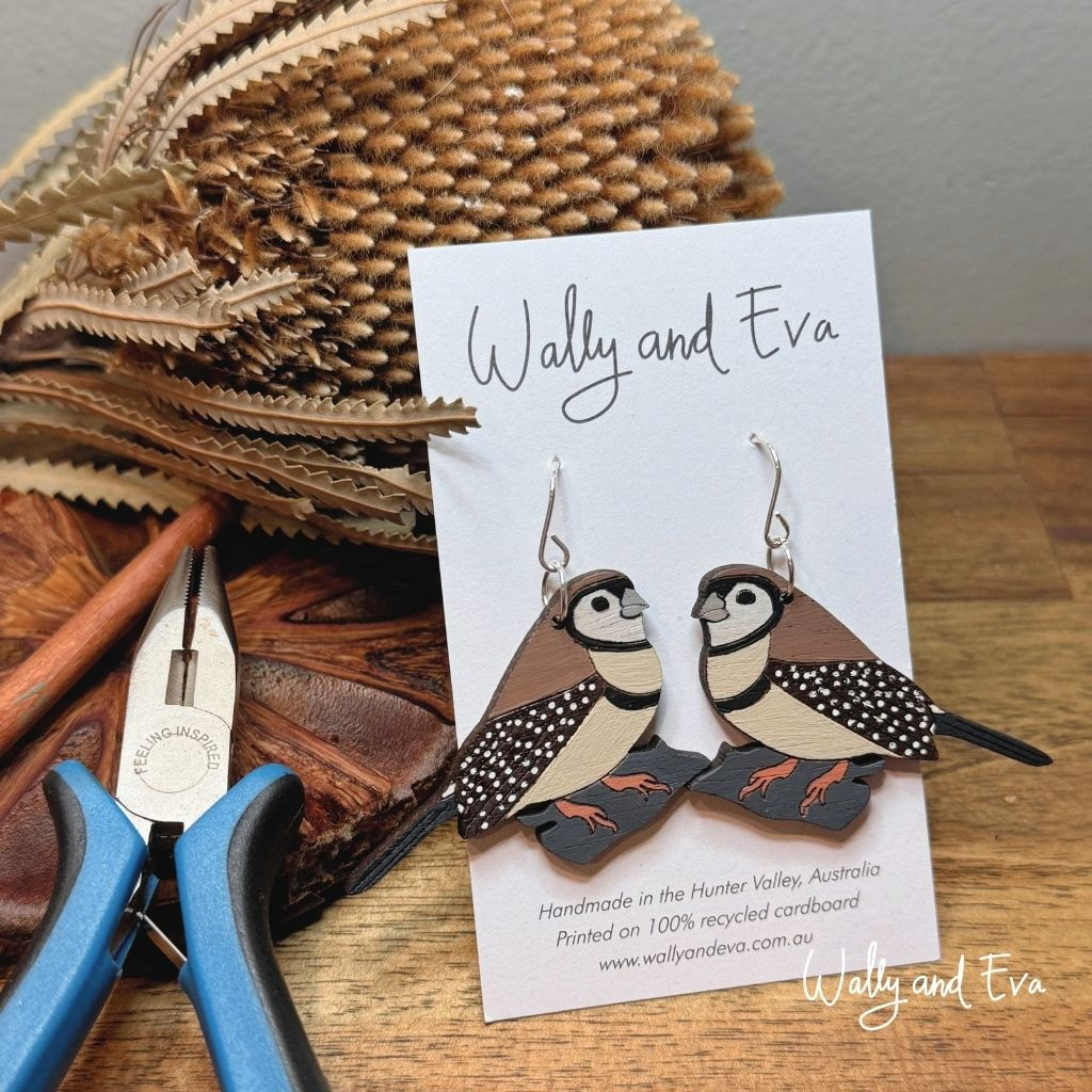 Owl Faced Finch Hand Painted Dangle Earrings