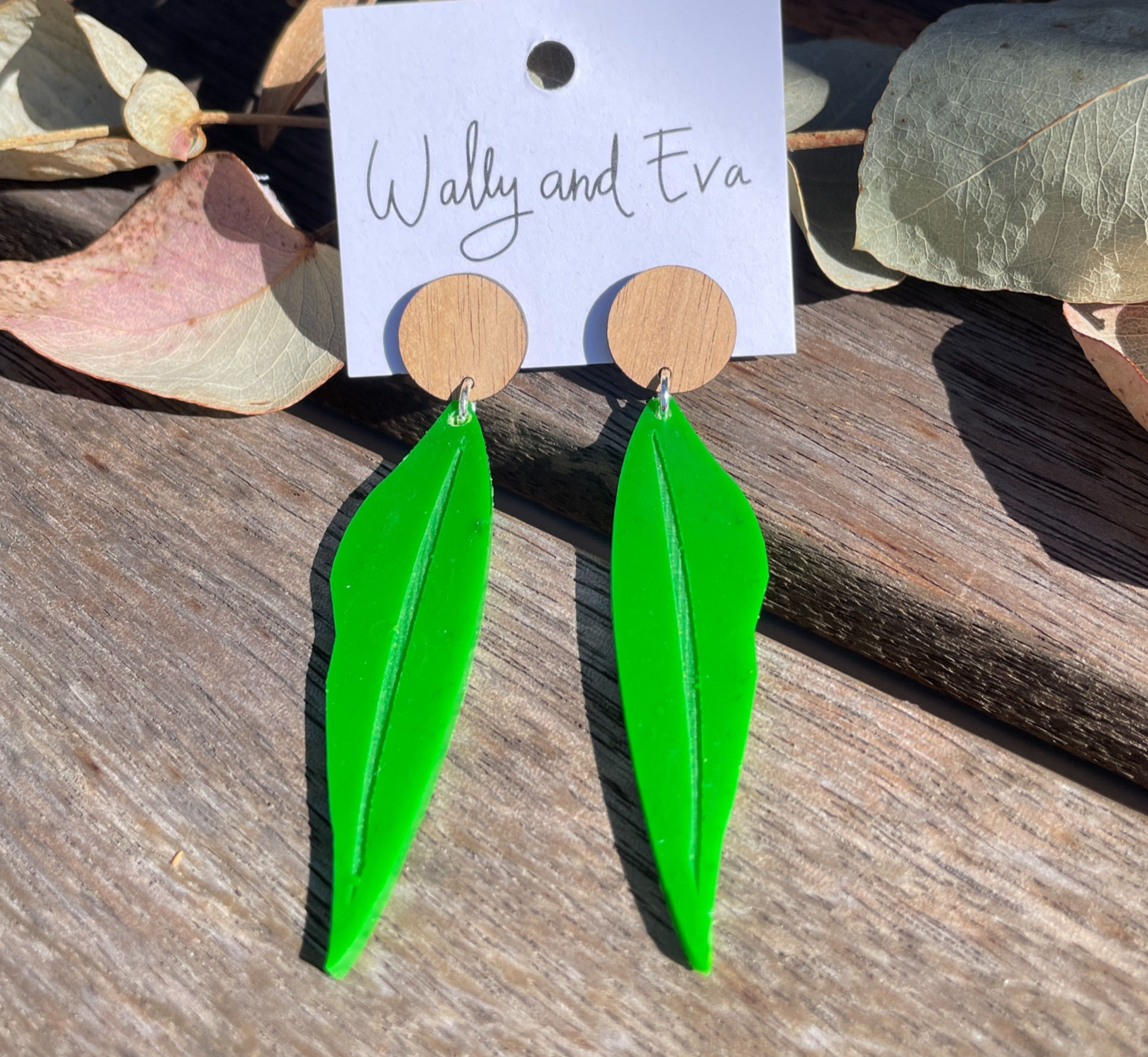 Eucalyptus Leaf Earrings - Apple Green Metallic