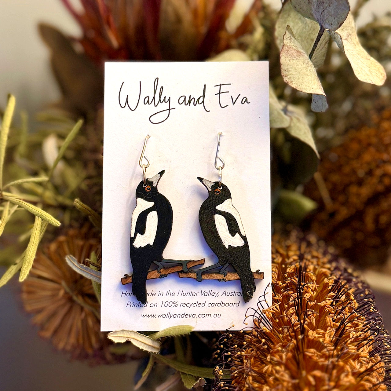 Australian Magpie Hand Painted Earrings