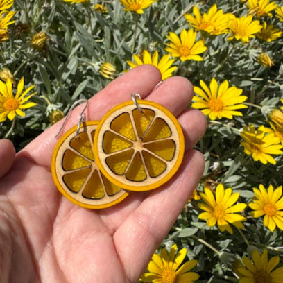 Thumbnail: Lemons Handcrafted Wood and Resin Earrings