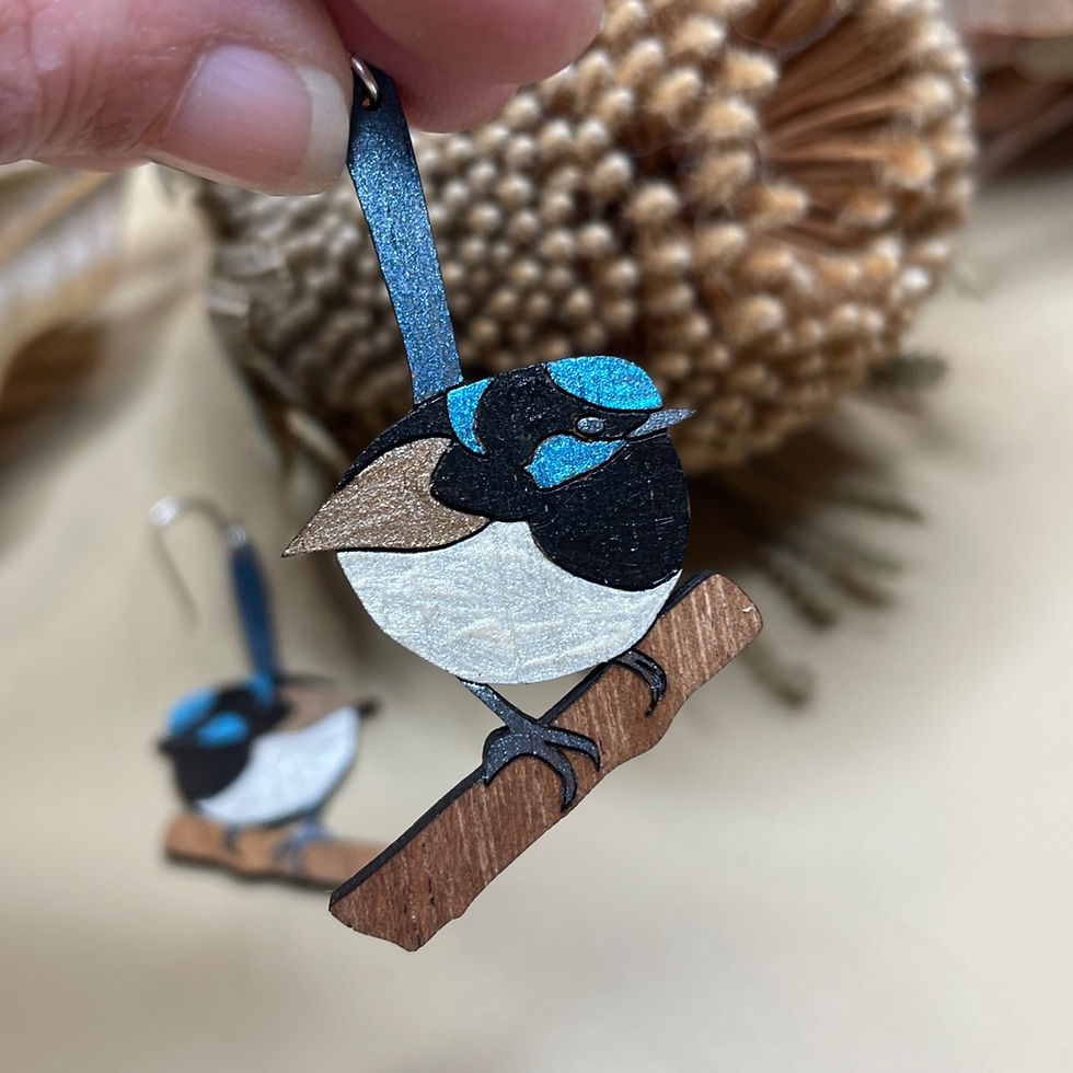 Thumbnail: Australian Superb Fairy Wren Dangle Earrings